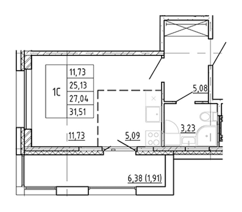 Квартира студия 25.13 м², 6/12 эт., ЖК «Полис Новоселье»